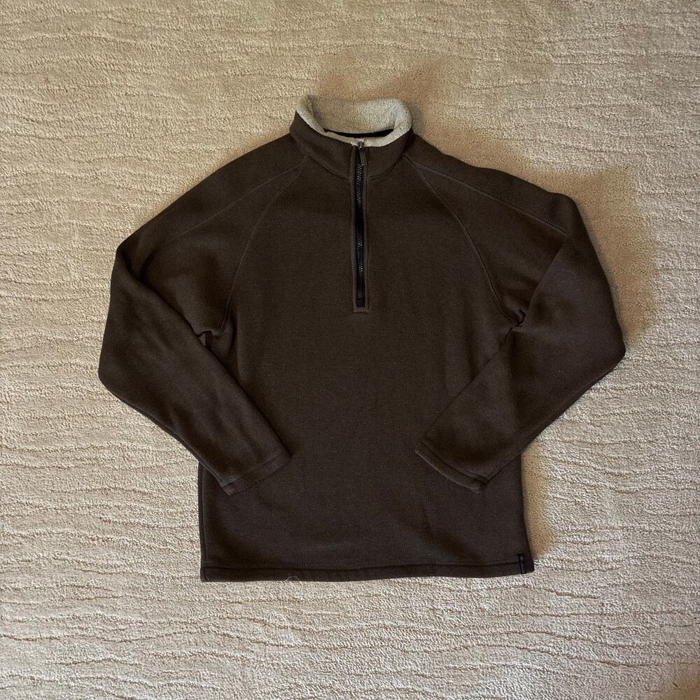 Y2K Columbia Brown Fleece Quarter Zip Henley Sherpa Collar Pull Over Mens M